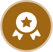 Brown medal icon with star and ribbons.