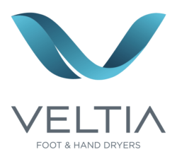 A blue logo with the word veltia written in it.