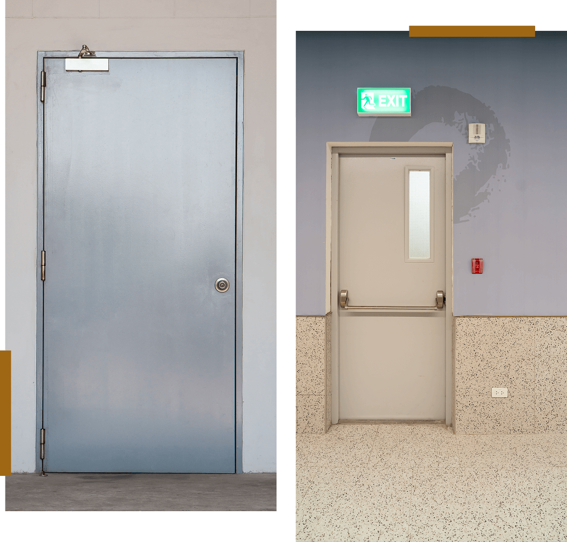 Two different types of closed doors.